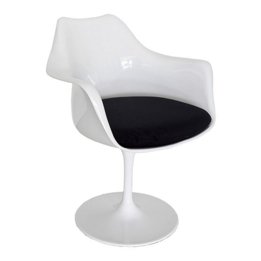 Sufi 27 Inch Swivel Dining Armchair, Unique Artisan Shape, White Round Base By Casagear Home