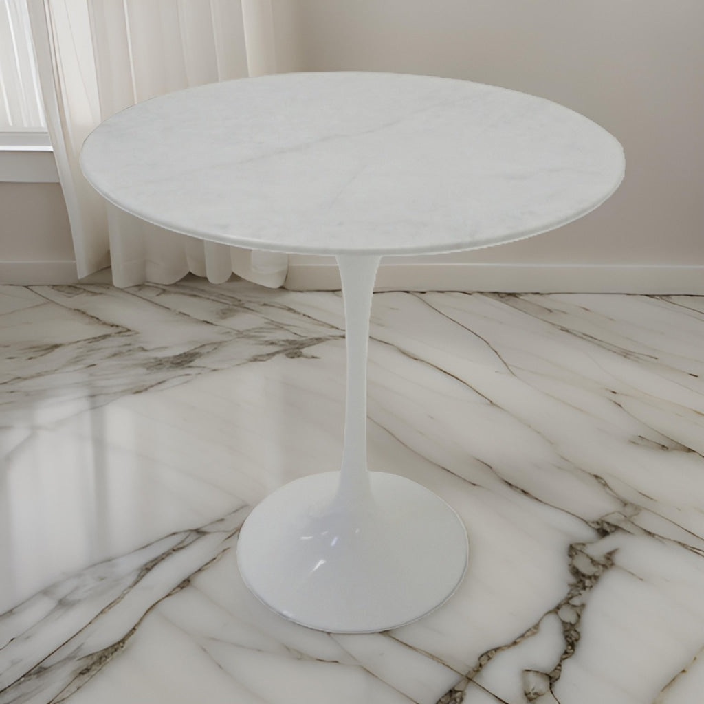 Sufi 21 Inch Side End Table Round Top Pedestal Base Marble White Finish By Casagear Home BM313511