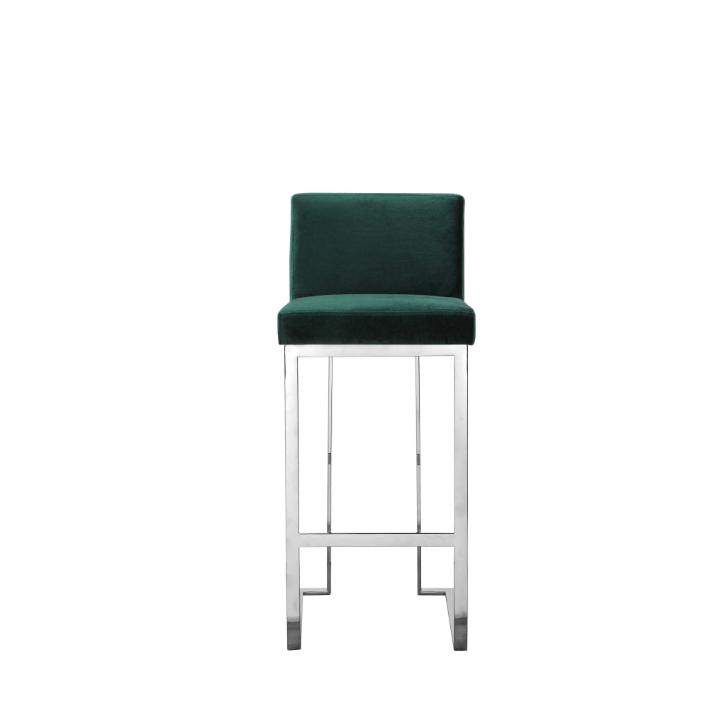 Boly 30 Inch Barstool Chair Green Velvet Cushion Silver Cantilever Base By Casagear Home BM313513