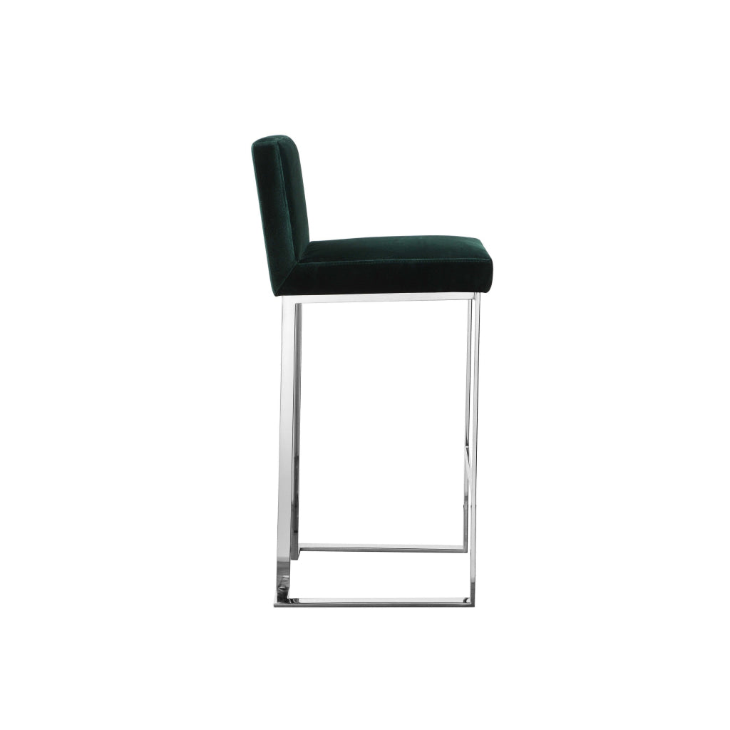 Boly 30 Inch Barstool Chair Green Velvet Cushion Silver Cantilever Base By Casagear Home BM313513