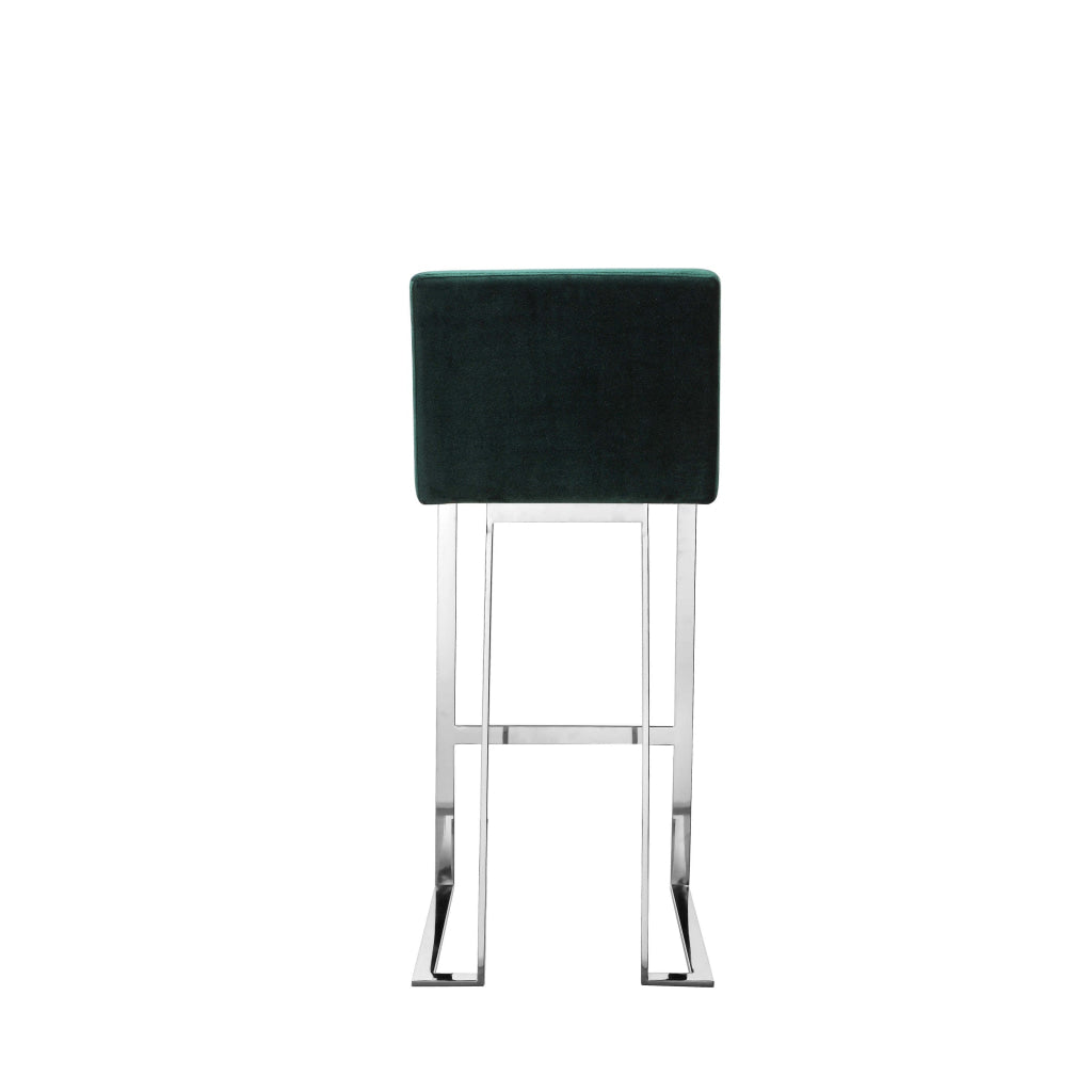 Boly 30 Inch Barstool Chair Green Velvet Cushion Silver Cantilever Base By Casagear Home BM313513