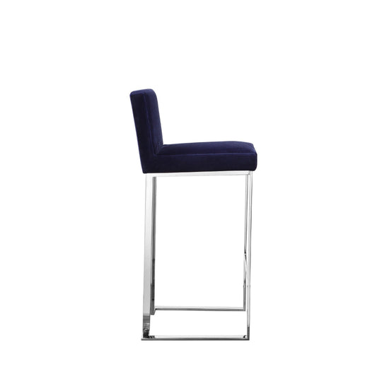 Boly 30 Inch Barstool Chair, Blue Velvet Cushion, Silver Cantilever Base
 By Casagear Home