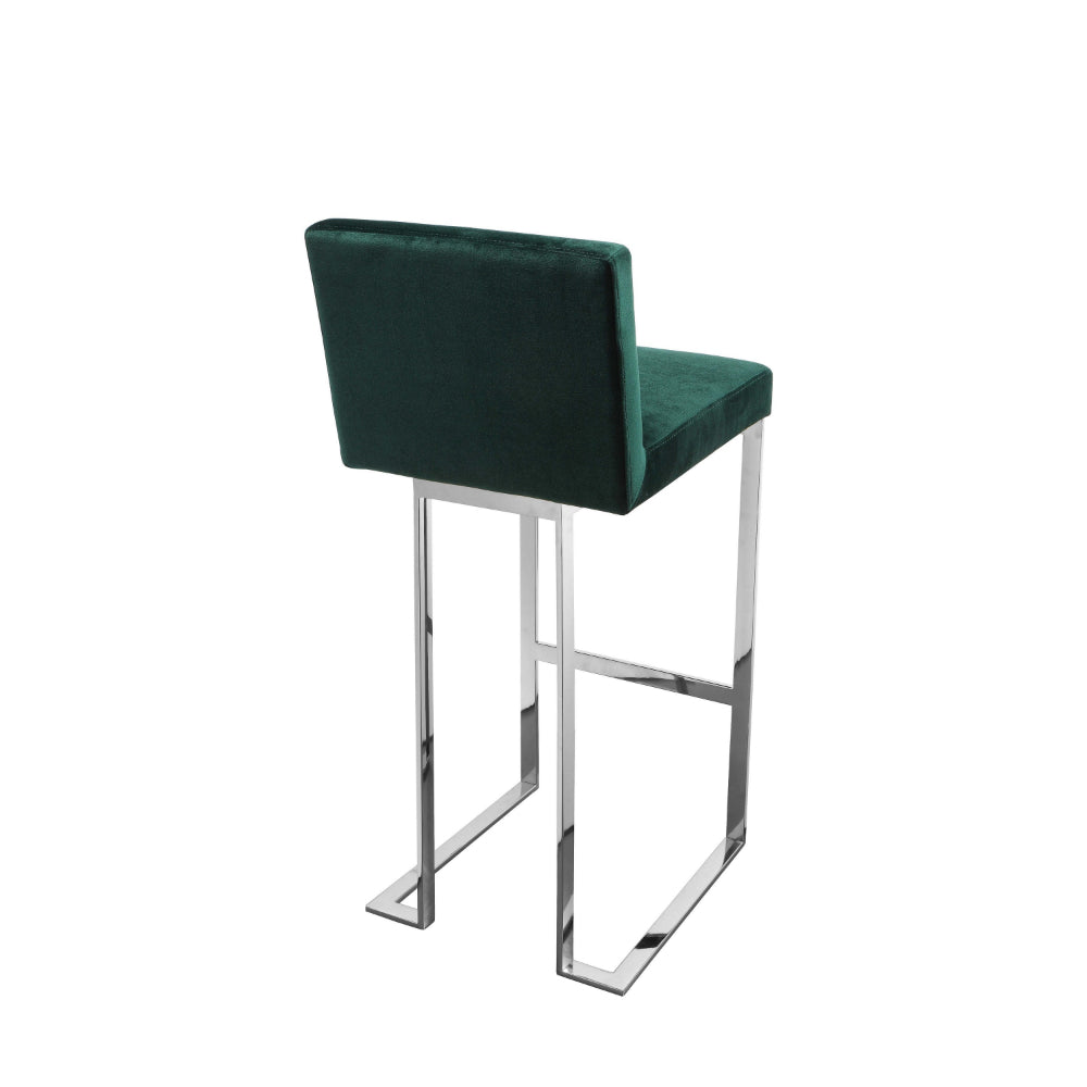 Boly 26 Inch Counter Stool Chair, Green Velvet, Silver Cantilever Base
 By Casagear Home