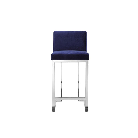 Boly 26 Inch Counter Stool Chair, Blue Velvet, Silver Cantilever Base
 By Casagear Home