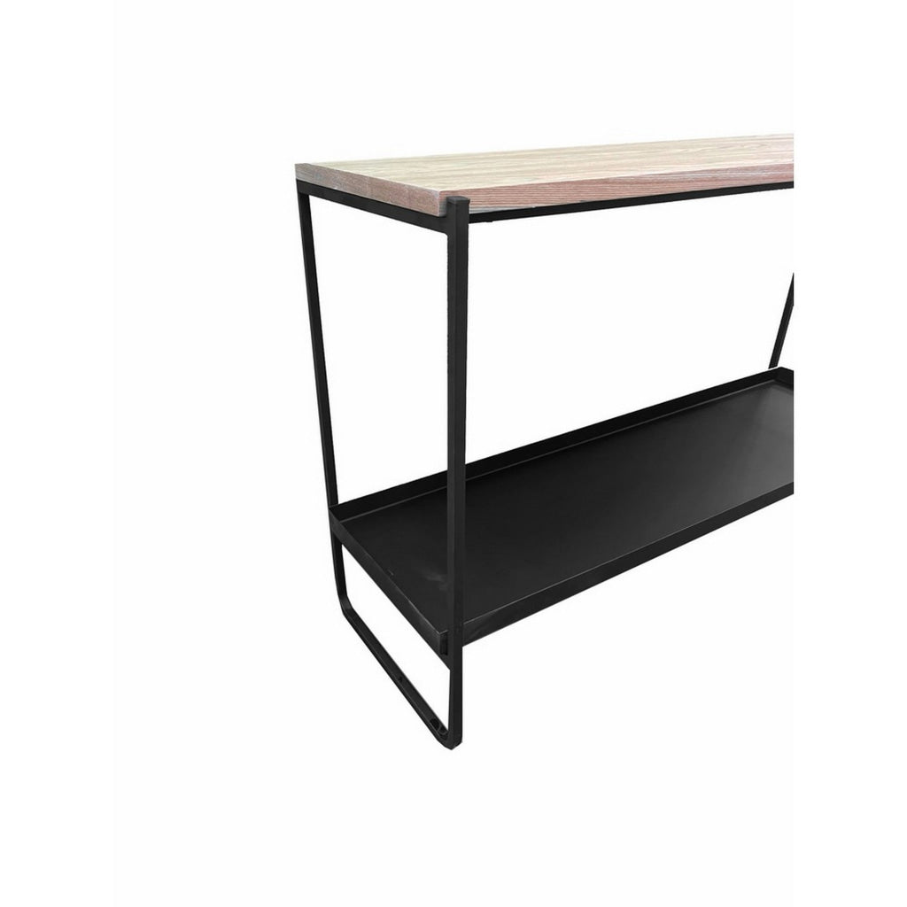 Evon 39 Inch Console Table Natural Brown Wood Top and Shelf Black Metal By Casagear Home BM313518