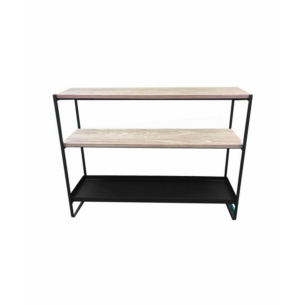 Evon 40 Inch Shelving Unit Natural Brown Wood Top 3 Shelves Black Metal By Casagear Home BM313519