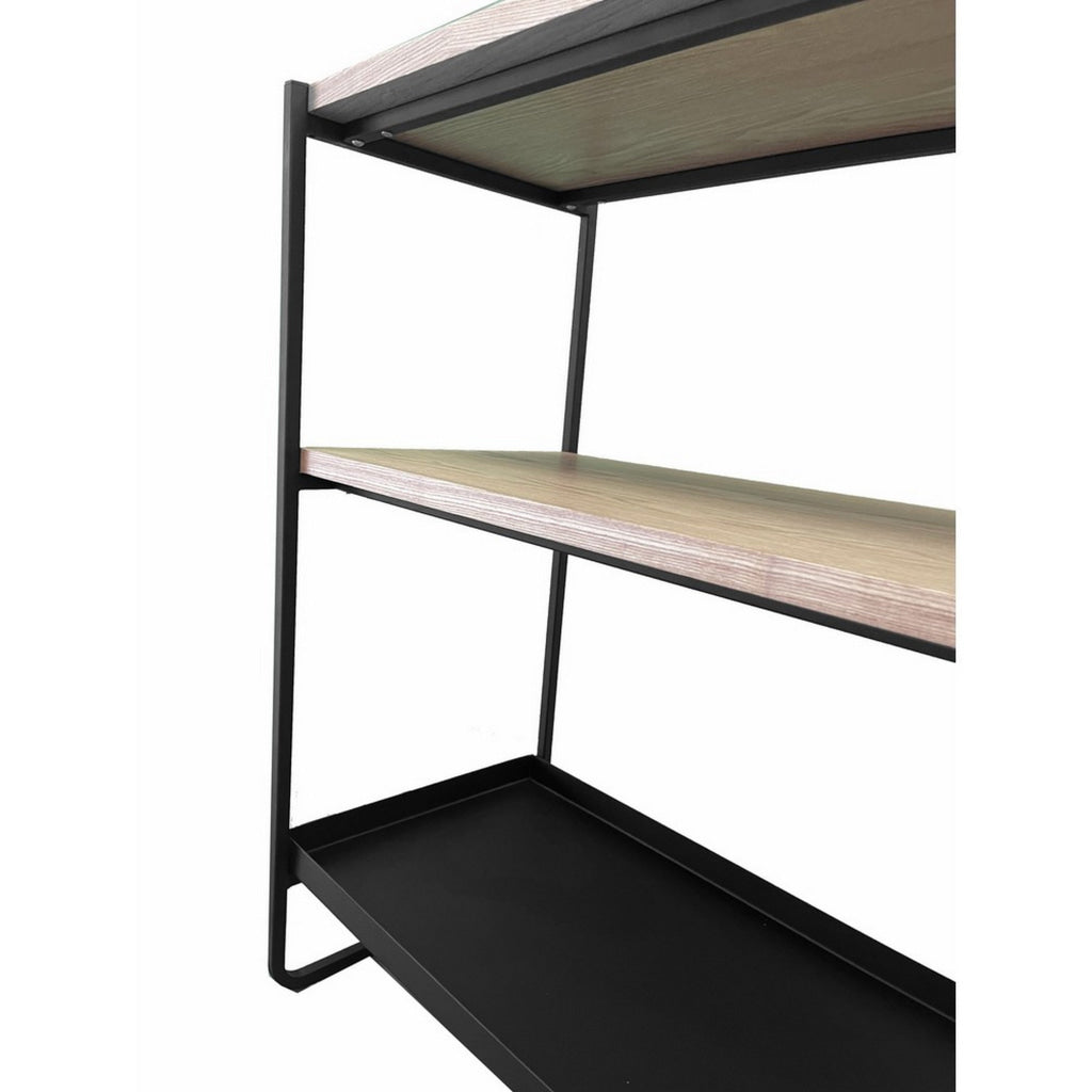 Evon 40 Inch Shelving Unit Natural Brown Wood Top 3 Shelves Black Metal By Casagear Home BM313519