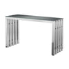 Namo 51 Inch Console Table Tempered Glass Top Slatted Silver Metal Frame By Casagear Home BM313522