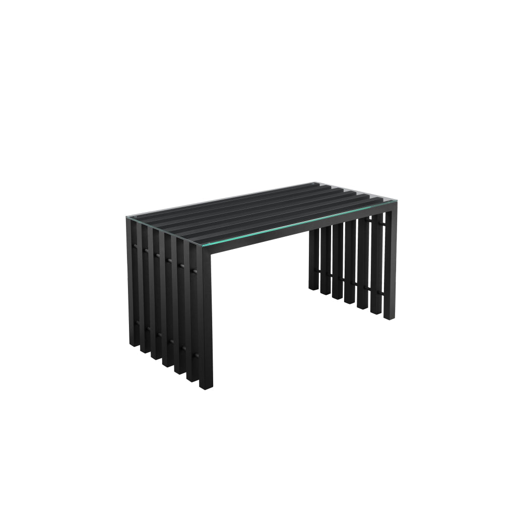 Namo 55 Inch Office Desk Tempered Glass Top Slatted Black Metal Frame By Casagear Home BM313526