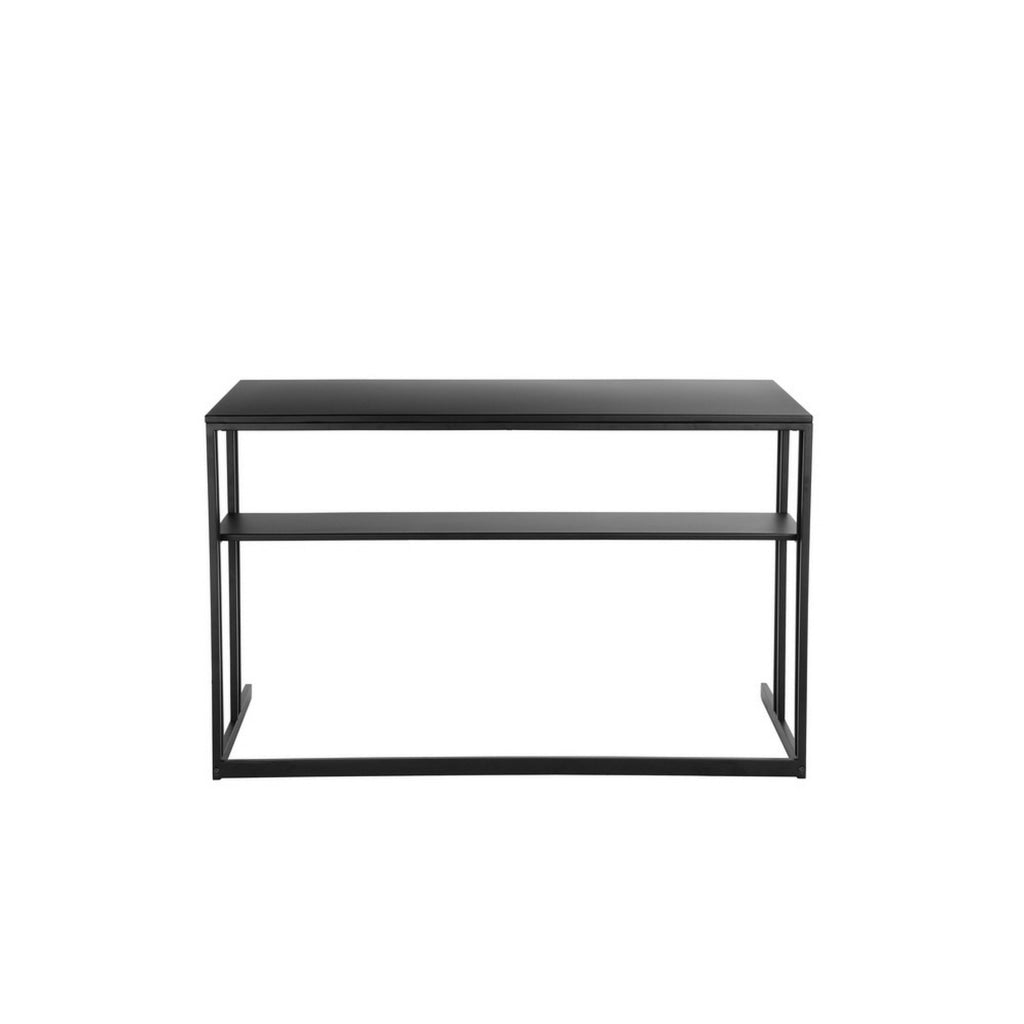 Femi 47 Inch Office Desk with Shelf Open Steel Base Modern Black Finish By Casagear Home BM313528