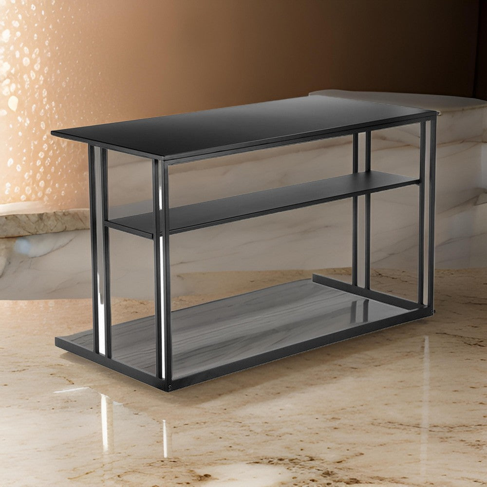 Femi 47 Inch Office Desk with Shelf, Open Steel Base, Modern Black Finish By Casagear Home