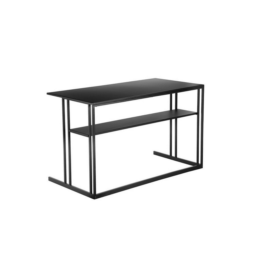 Femi 47 Inch Office Desk with Shelf Open Steel Base Modern Black Finish By Casagear Home BM313528