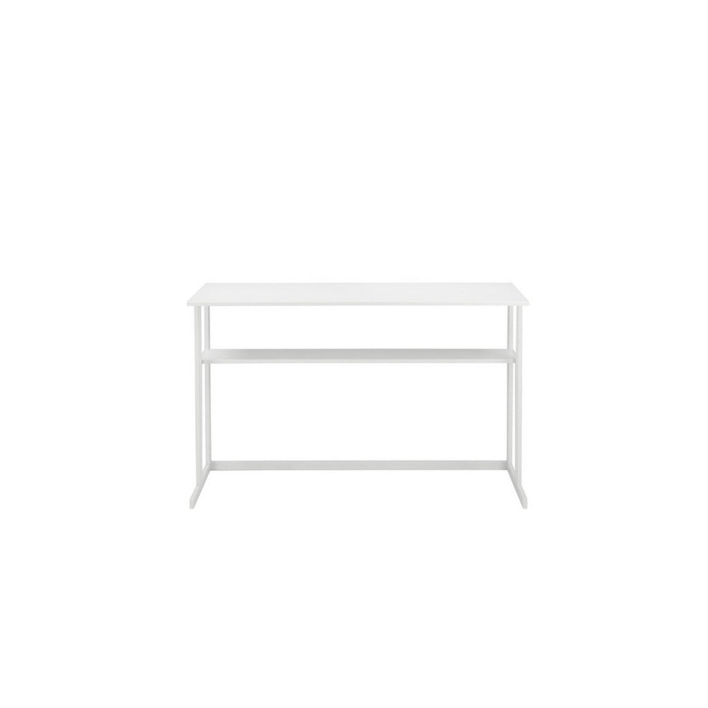 Femi 47 Inch Office Desk with Shelf Open Steel Base Modern White Finish By Casagear Home BM313529