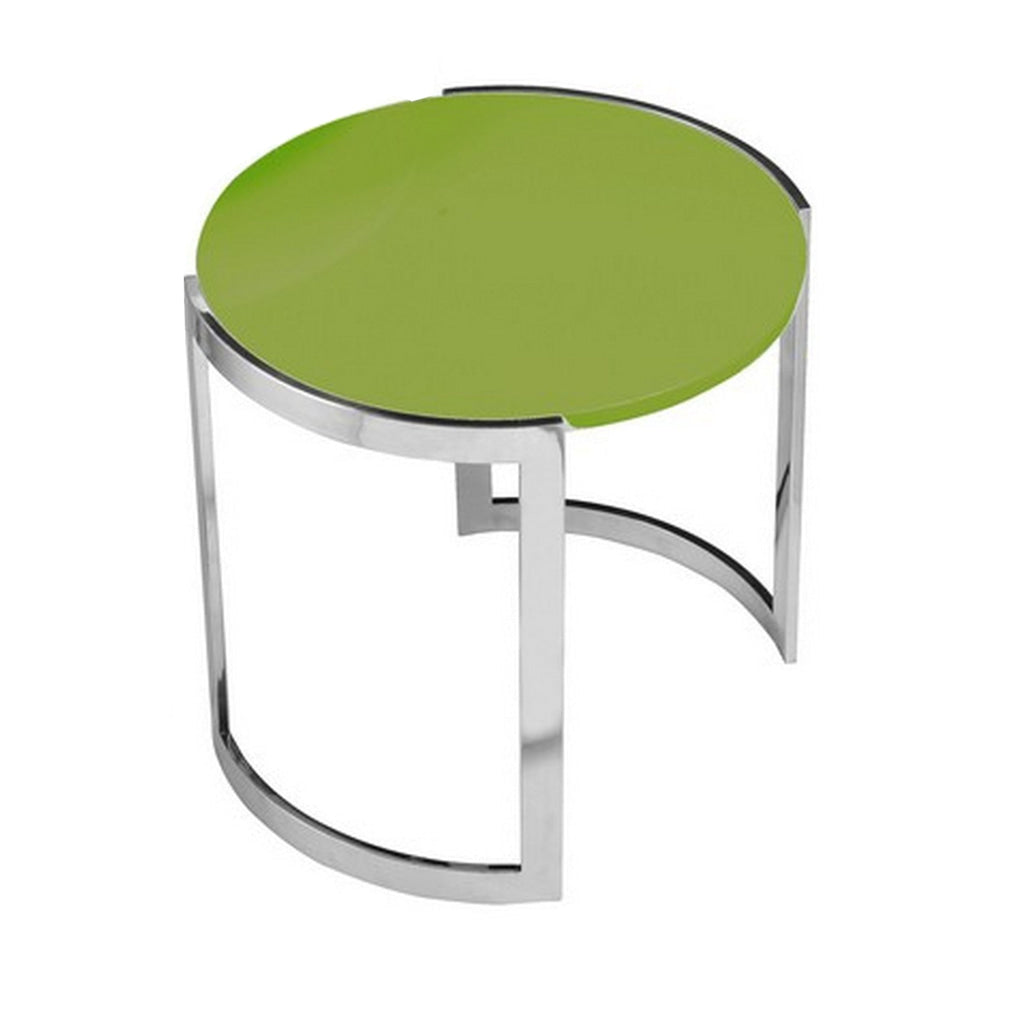 Niyo Set of 2 Nesting Side End Tables Round Green Solid Wood Tops Silver By Casagear Home BM313530