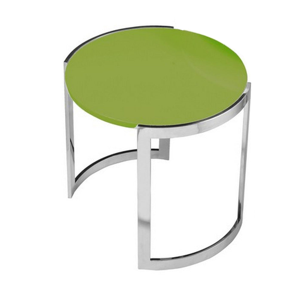 Niyo Set of 2 Nesting Side End Tables Round Green Solid Wood Tops Silver By Casagear Home BM313530