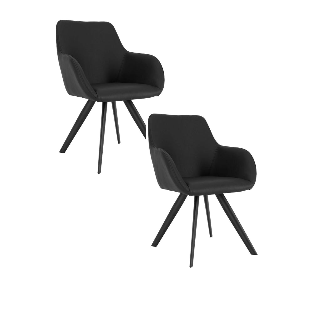 Simha 24 Inch Set of 2 Dining Armchairs, Foam, Modern Black Faux Leather By Casagear Home