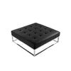 Ipp 40 Inch Ottoman, Button Tufted Black Faux Leather, Square Chrome Frame By Casagear Home