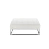 Ipp 40 Inch Ottoman, Button Tufted White Faux Leather, Square Chrome Frame By Casagear Home