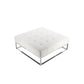 Ipp 40 Inch Ottoman, Button Tufted White Faux Leather, Square Chrome Frame By Casagear Home