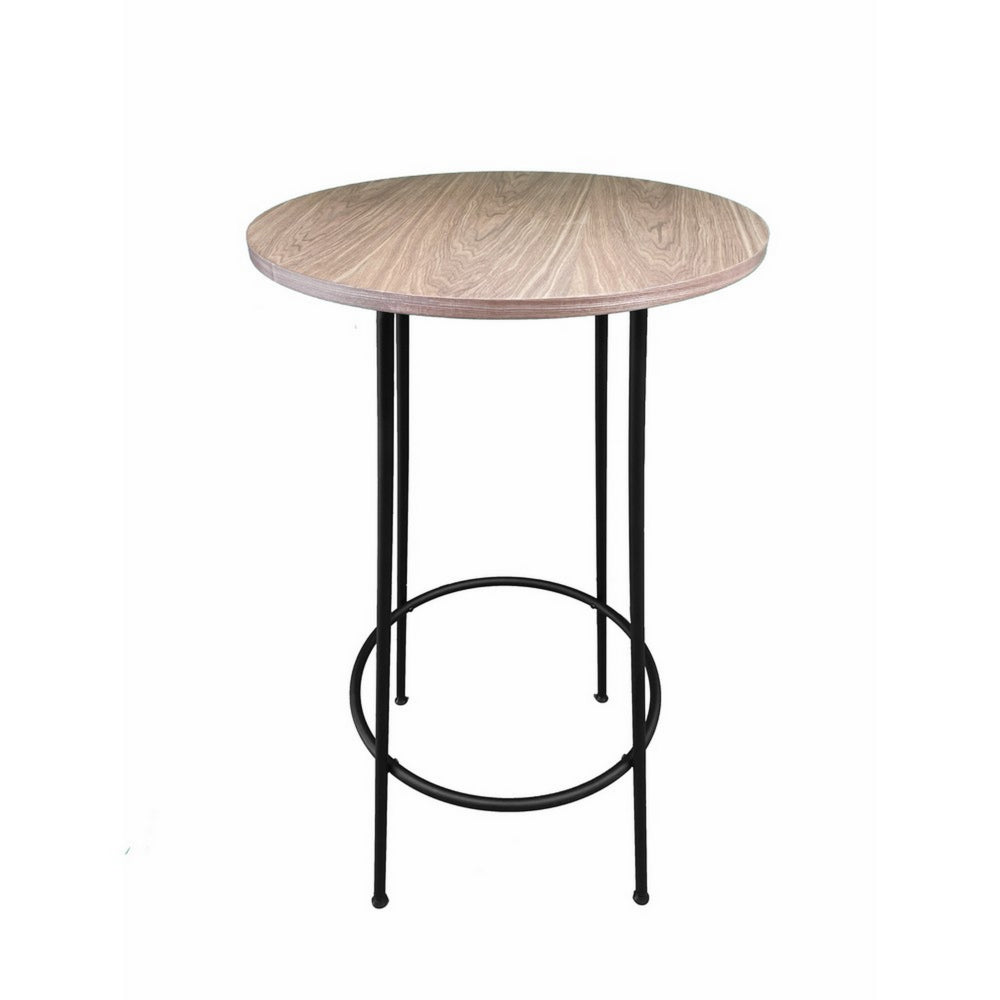Neni 42 Inch Bar Table, Round Natural Brown Wood Top, Modern Black Metal By Casagear Home