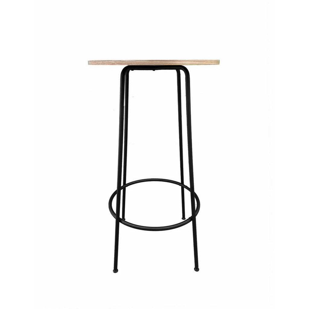 Neni 42 Inch Bar Table Round Natural Brown Wood Top Modern Black Metal By Casagear Home BM313537