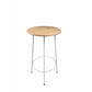 Neni 42 Inch Bar Table, Round Natural Brown Wood Top, Modern White Metal By Casagear Home