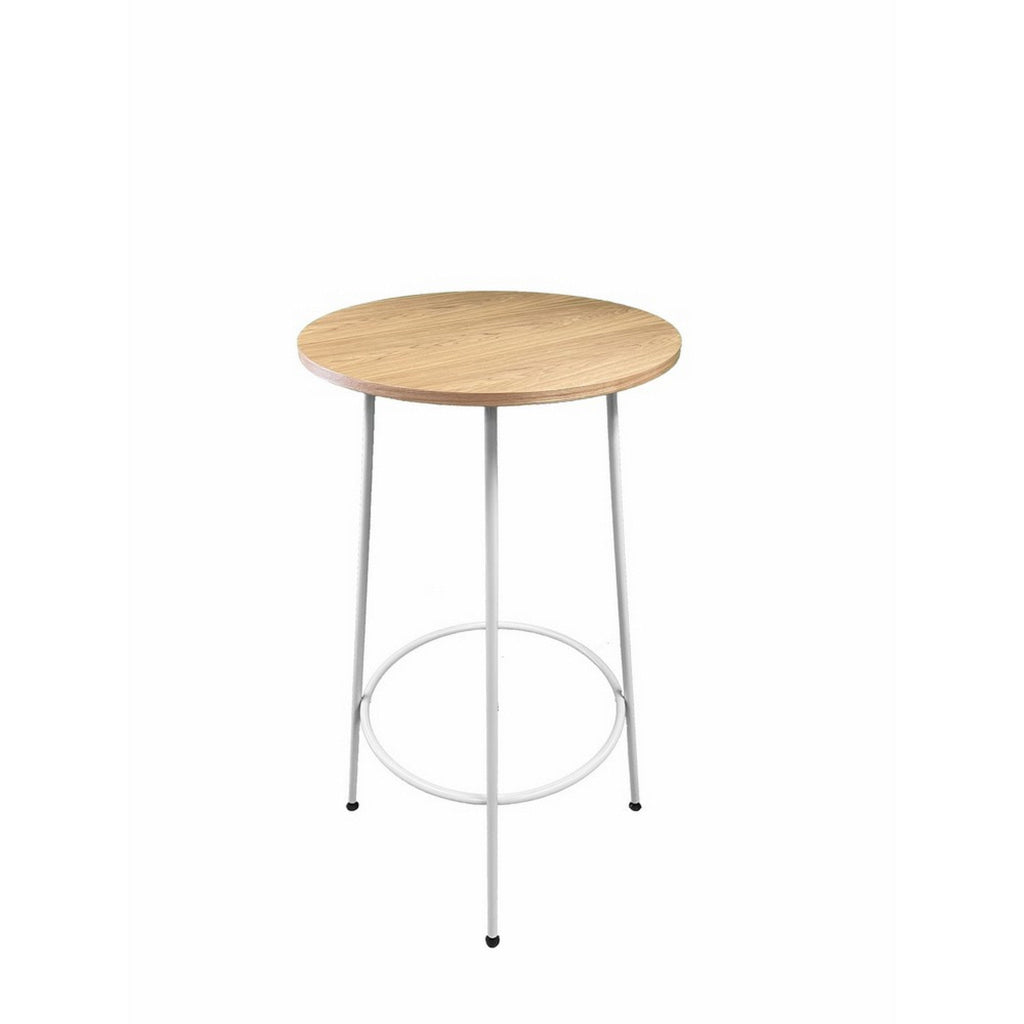 Neni 42 Inch Bar Table Round Natural Brown Wood Top Modern White Metal By Casagear Home BM313538