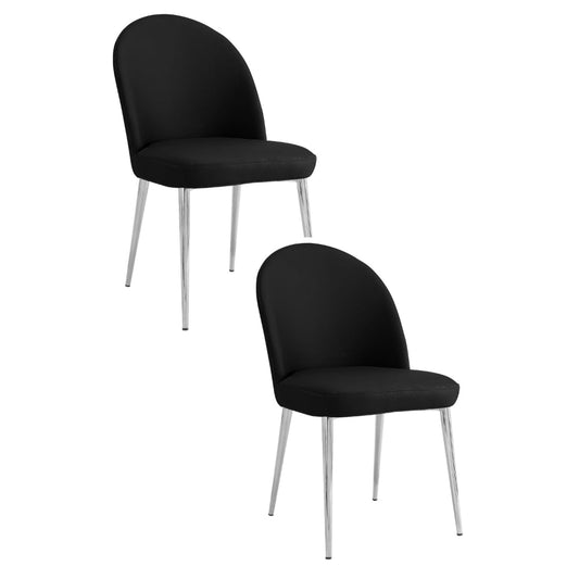 Era 24 Inch Set of 2 Dining Chairs, Curved Back, Black Faux Leather, Chrome By Casagear Home