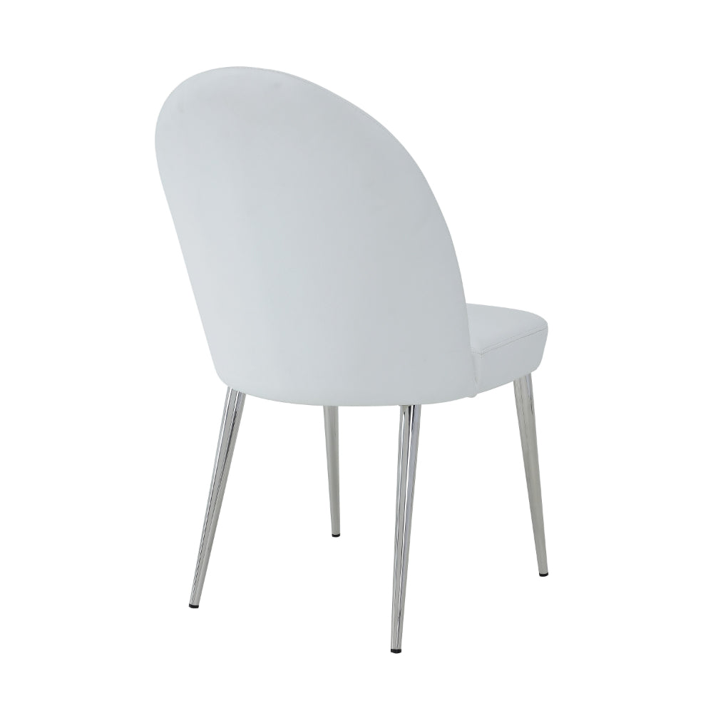 Era 24 Inch Set of 2 Dining Chairs, Curved Back, White Faux Leather, Chrome By Casagear Home