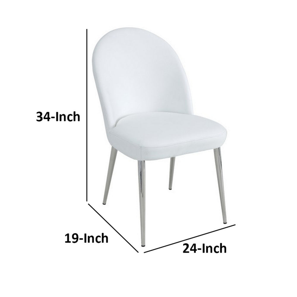 Era 24 Inch Set of 2 Dining Chairs, Curved Back, White Faux Leather, Chrome By Casagear Home