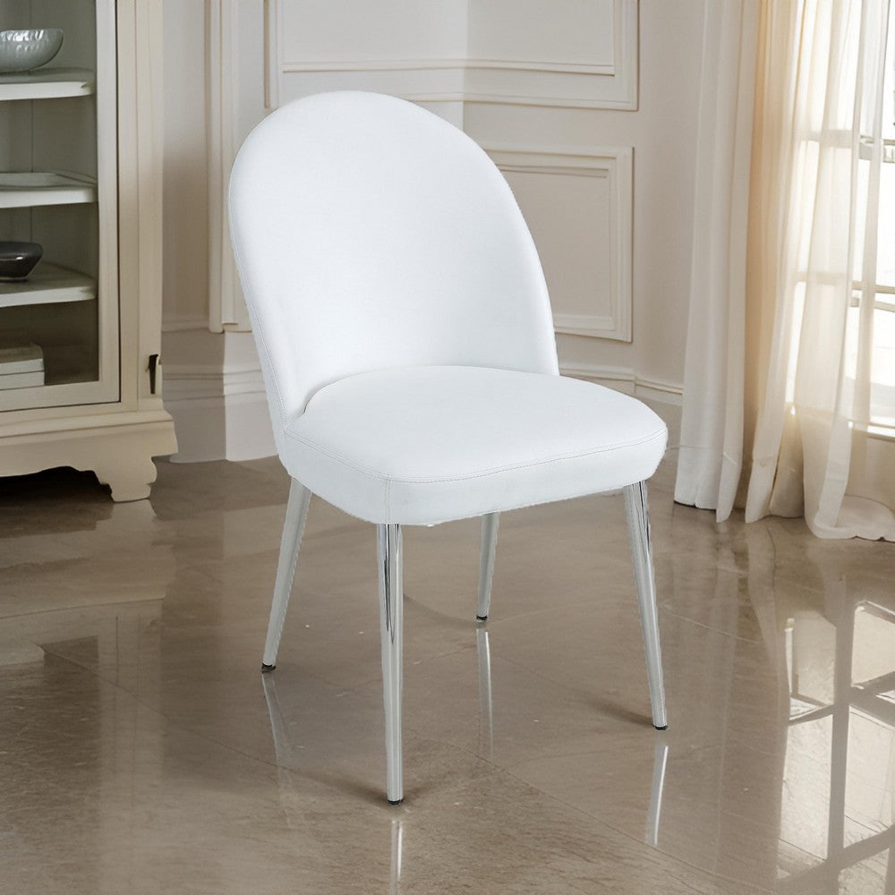 Era 24 Inch Set of 2 Dining Chairs, Curved Back, White Faux Leather, Chrome By Casagear Home