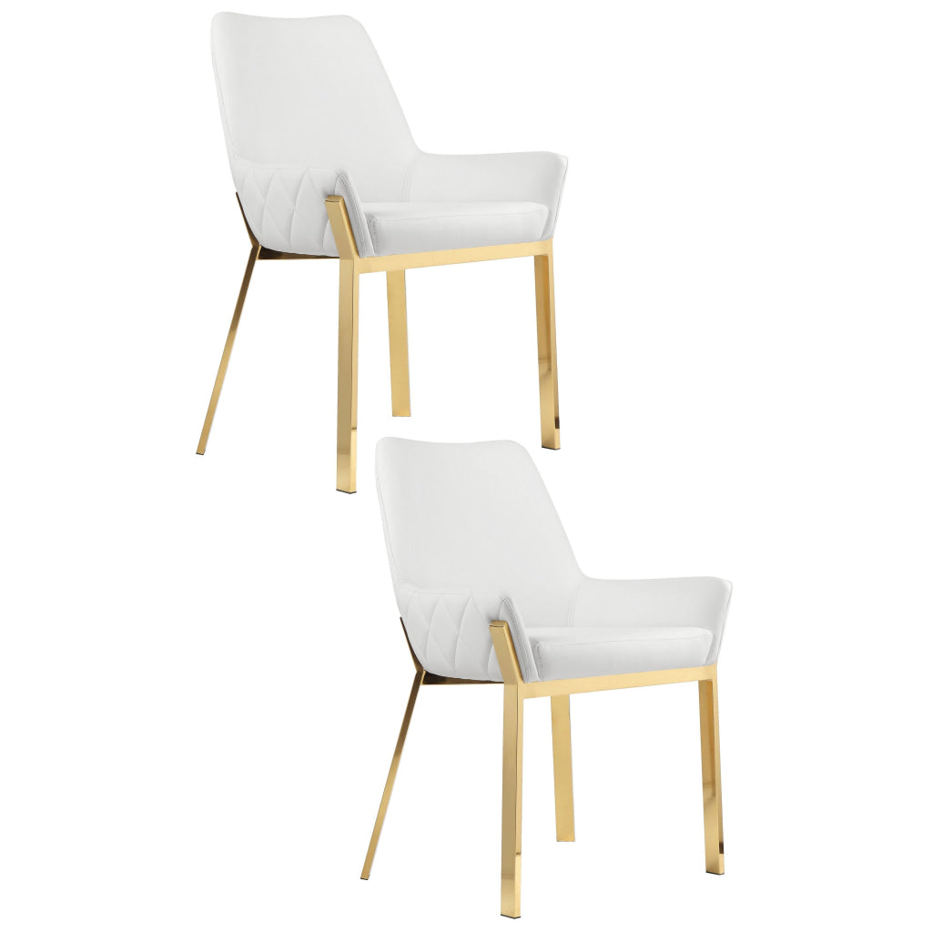 Fuma 23 Inch Dining Accent Chair Set of 2 Tufted White Faux Leather Gold By Casagear Home BM313543