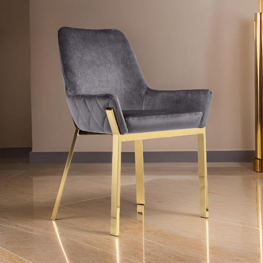 Fuma 23 Inch Dining Accent Chair Set of 2, Tufted, Gray Faux Leather, Gold By Casagear Home