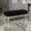 Ammy 45 Inch Bench, Black Faux Fur Padded Seat, Glam Gold Metal Finish By Casagear Home