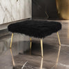 Ammy 36 Inch Ottoman, Black Faux Fur Square Padded Seat, Gold Metal Finish By Casagear Home