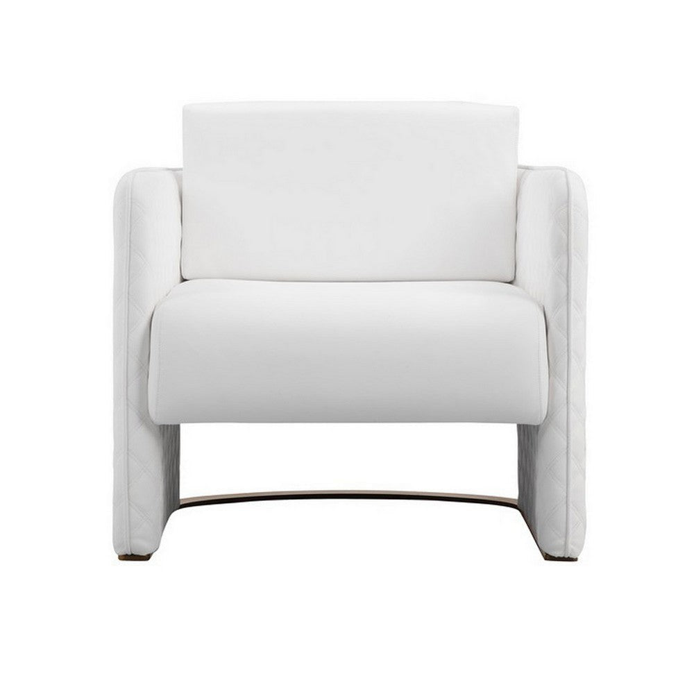 Usso 30 Inch Lounge Chair Diamond Quilt White Faux Leather Upholstery By Casagear Home BM313553