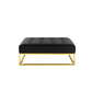 Ipp 40 Inch Ottoman, Button Tufted, Black Faux Leather, Square Padded, Gold By Casagear Home