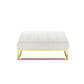 Ipp 40 Inch Ottoman, Button Tufted, White Faux Leather, Square Padded, Gold By Casagear Home