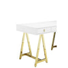 Ile 55 Inch Desk with 3 Storage Drawers White Wood Veneer Gold Metal By Casagear Home BM313559