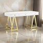 Ile 55 Inch Desk with 3 Storage Drawers, White Wood Veneer, Gold Metal By Casagear Home