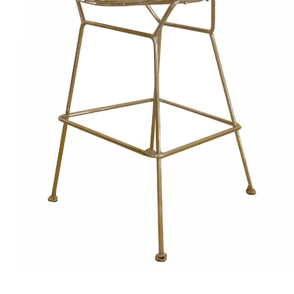 28 Inch Barstool Chair Set of 2 with 4 Cushions Faux Leather Gold Metal By Casagear Home BM313560