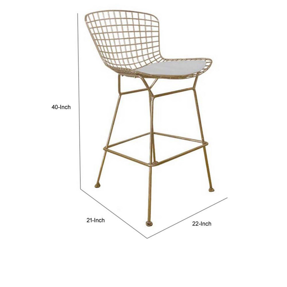 28 Inch Barstool Chair Set of 2 with 4 Cushions, Faux Leather, Gold Metal By Casagear Home