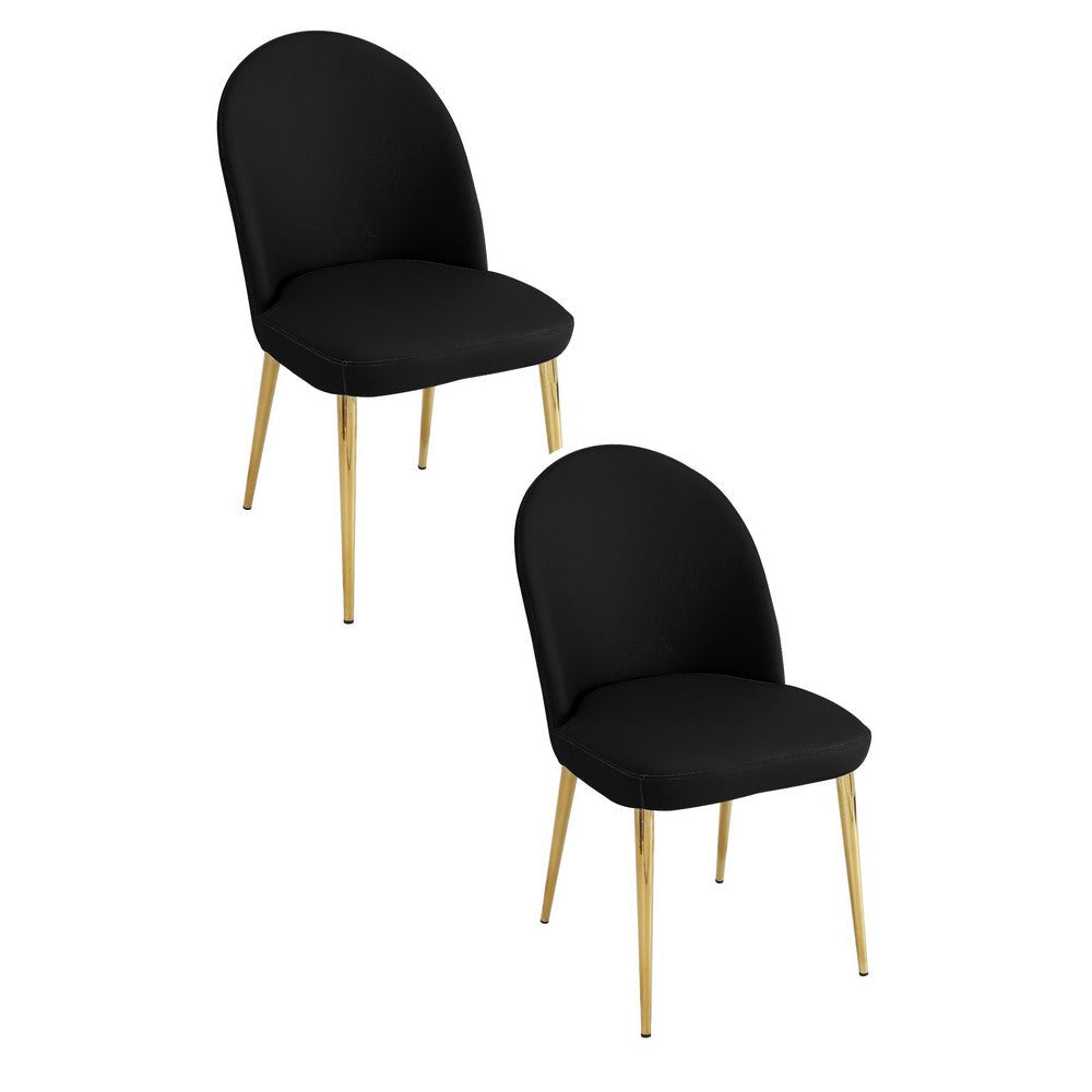 Era 24 Inch Dining Chair Set of 2 Curved Back Black Faux Leather Gold By Casagear Home BM313561