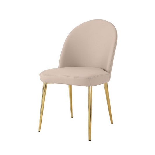 Era 24 Inch Dining Chair Set of 2, Curved Back, Beige Faux Leather, Gold By Casagear Home