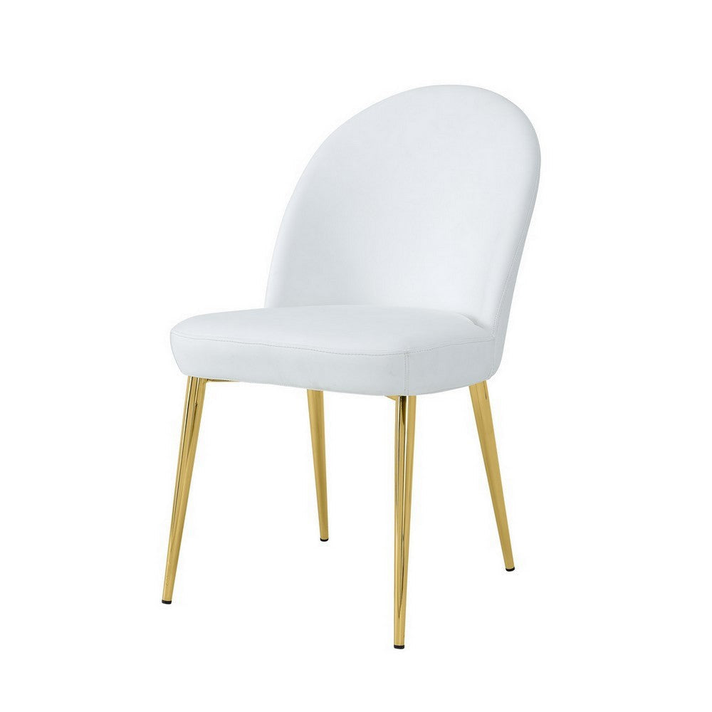 Era 24 Inch Dining Chair Set of 2 Curved Back White Faux Leather Gold By Casagear Home BM313563