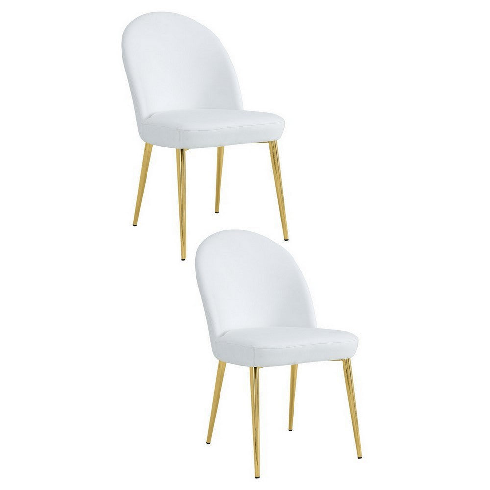 Era 24 Inch Dining Chair Set of 2 Curved Back White Faux Leather Gold By Casagear Home BM313563