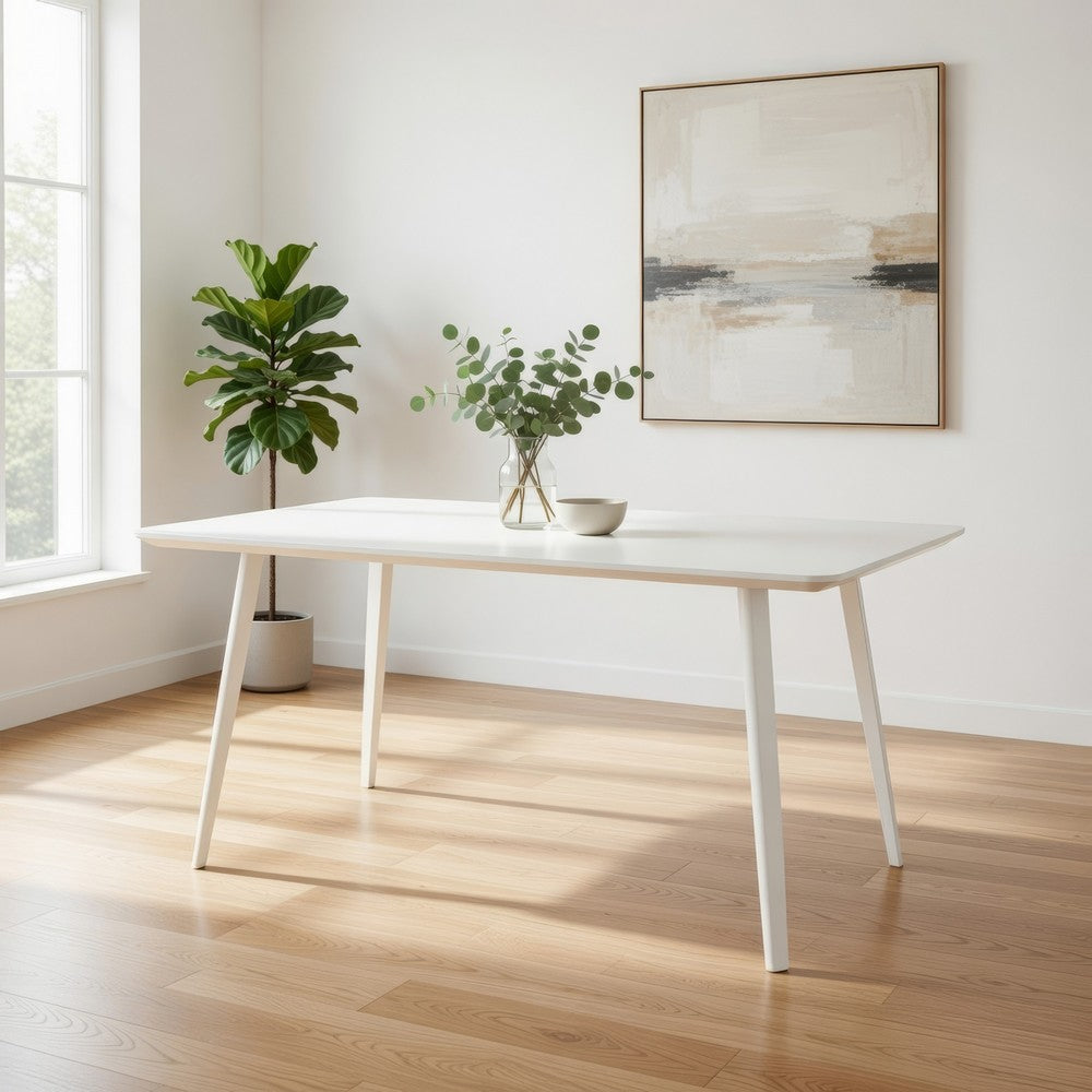 Hle 71 Inch Dining Table, 6 Seater Rectangular Tabletop, White Lacquer By Casagear Home