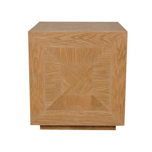 19 Inch Side End Table, Square Geometric Design, Brown Oak Wood Veneer By Casagear Home