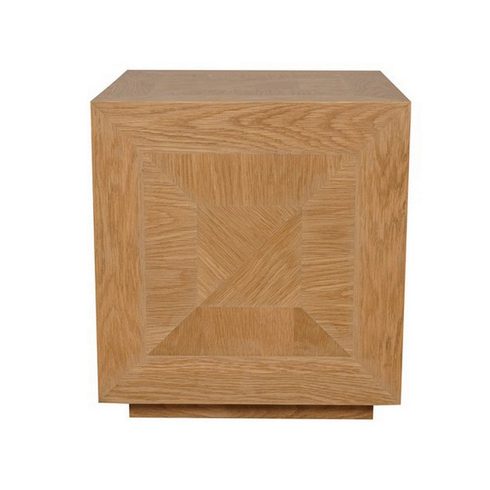 19 Inch Side End Table Square Geometric Design Brown Oak Wood Veneer By Casagear Home BM313566