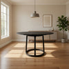 Hane 47 Inch Dining Table, Round Wood Tabletop, Sleek Black Metal Finish By Casagear Home